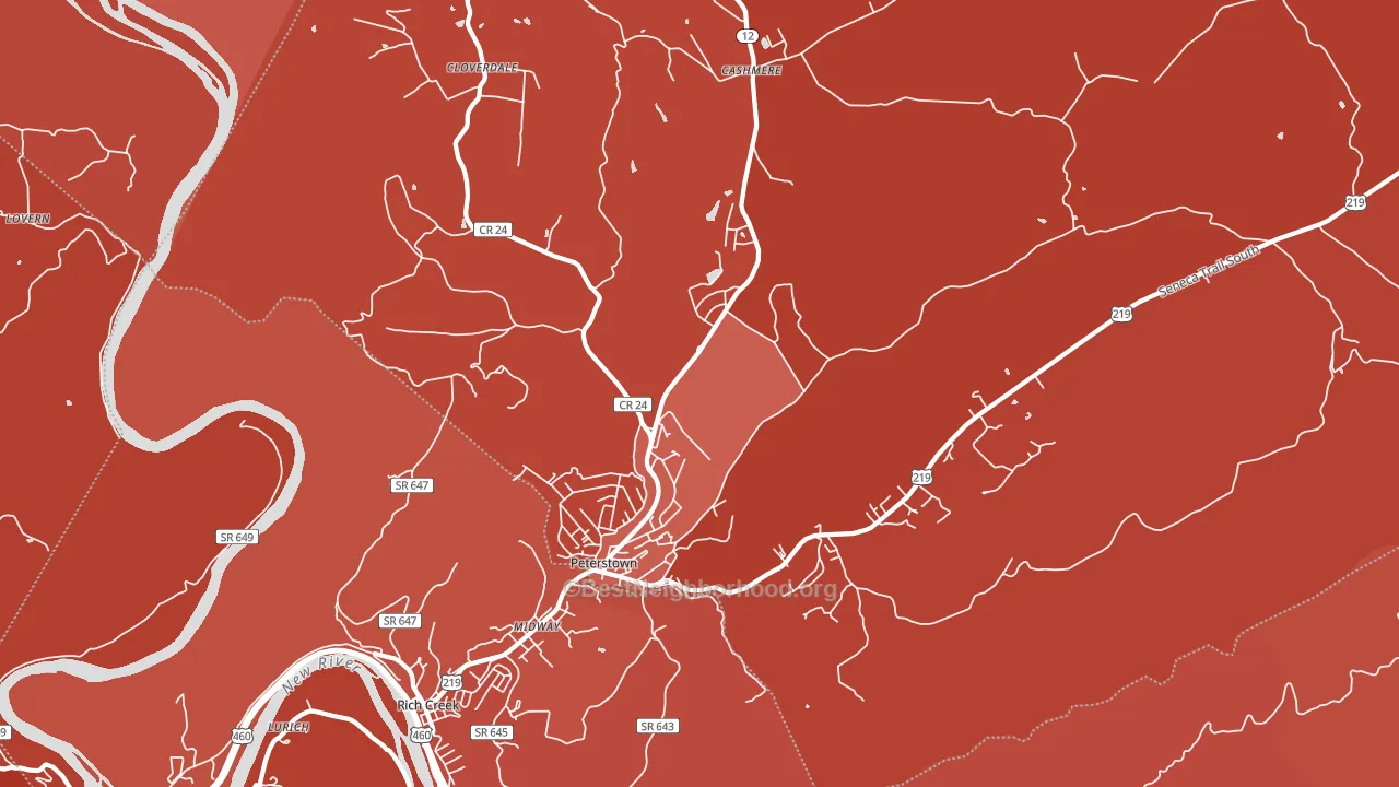 Peterstown, WV block-group political-lean map