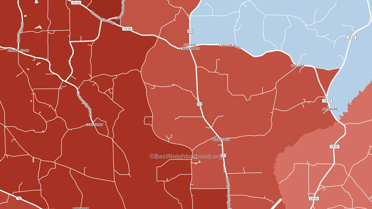 Petrey, AL block-group political-lean map