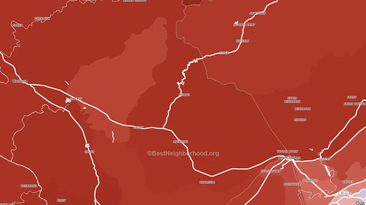 Petros, TN block-group political-lean map
