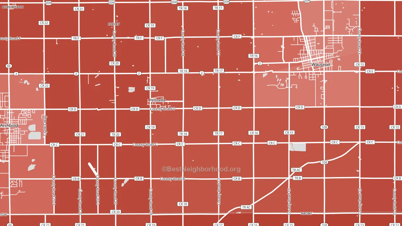 Pettisville, OH block-group political-lean map