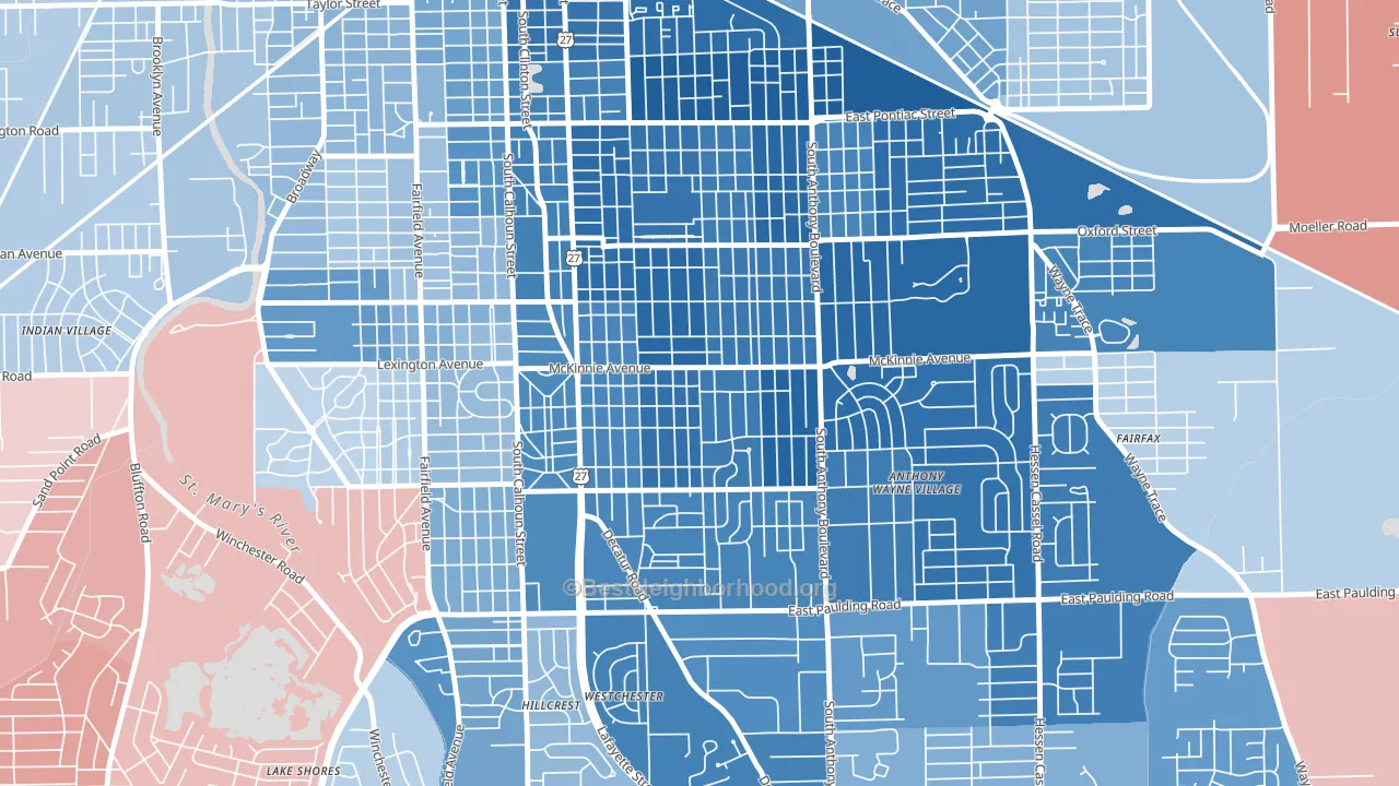 Pettit-Rudisill, Fort Wayne, IN block-group political-lean map