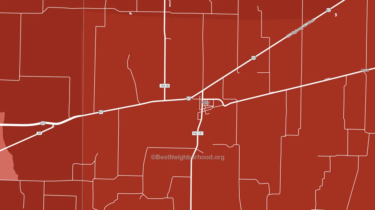 Petty, TX block-group political-lean map