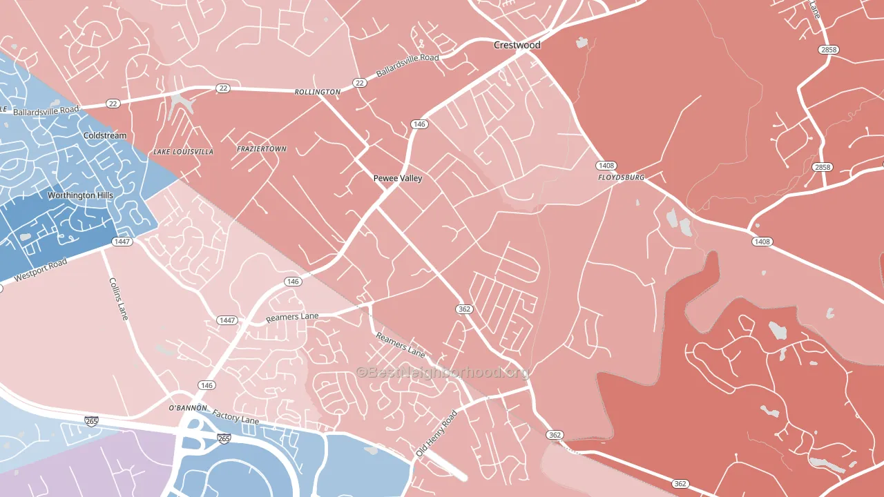 Pewee Valley, KY block-group political-lean map