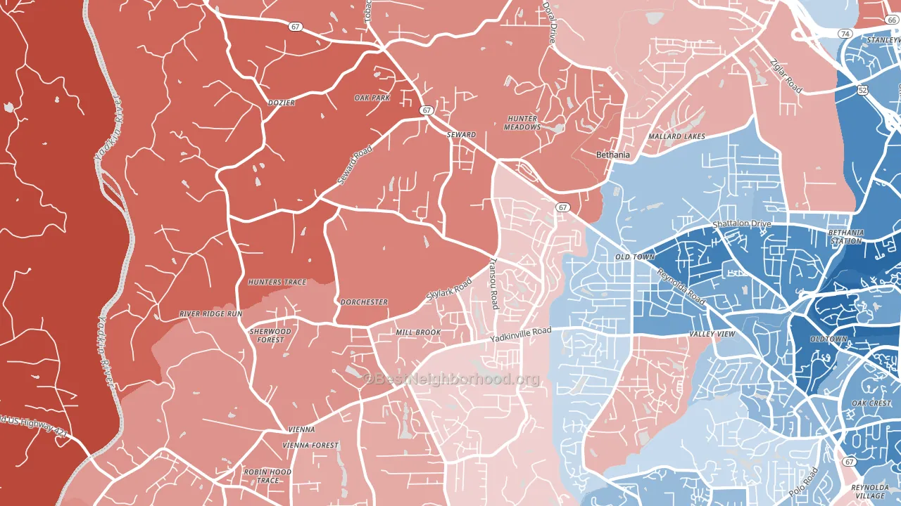 Pfafftown, NC block-group political-lean map