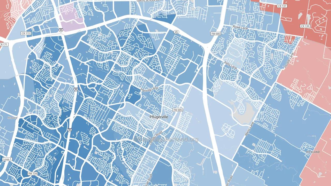 Pflugerville, TX block-group political-lean map