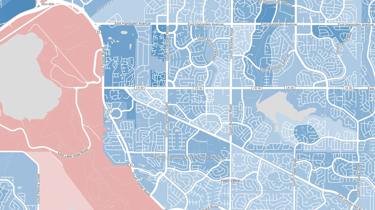 Pheasant Run, Aurora, CO block-group political-lean map