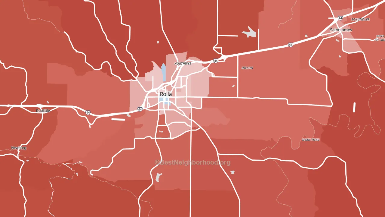 Phelps County, MO block-group political-lean map