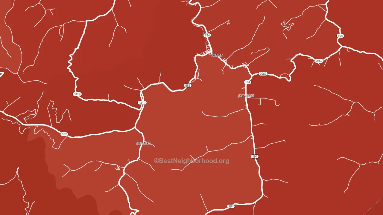 Phelps, KY block-group political-lean map