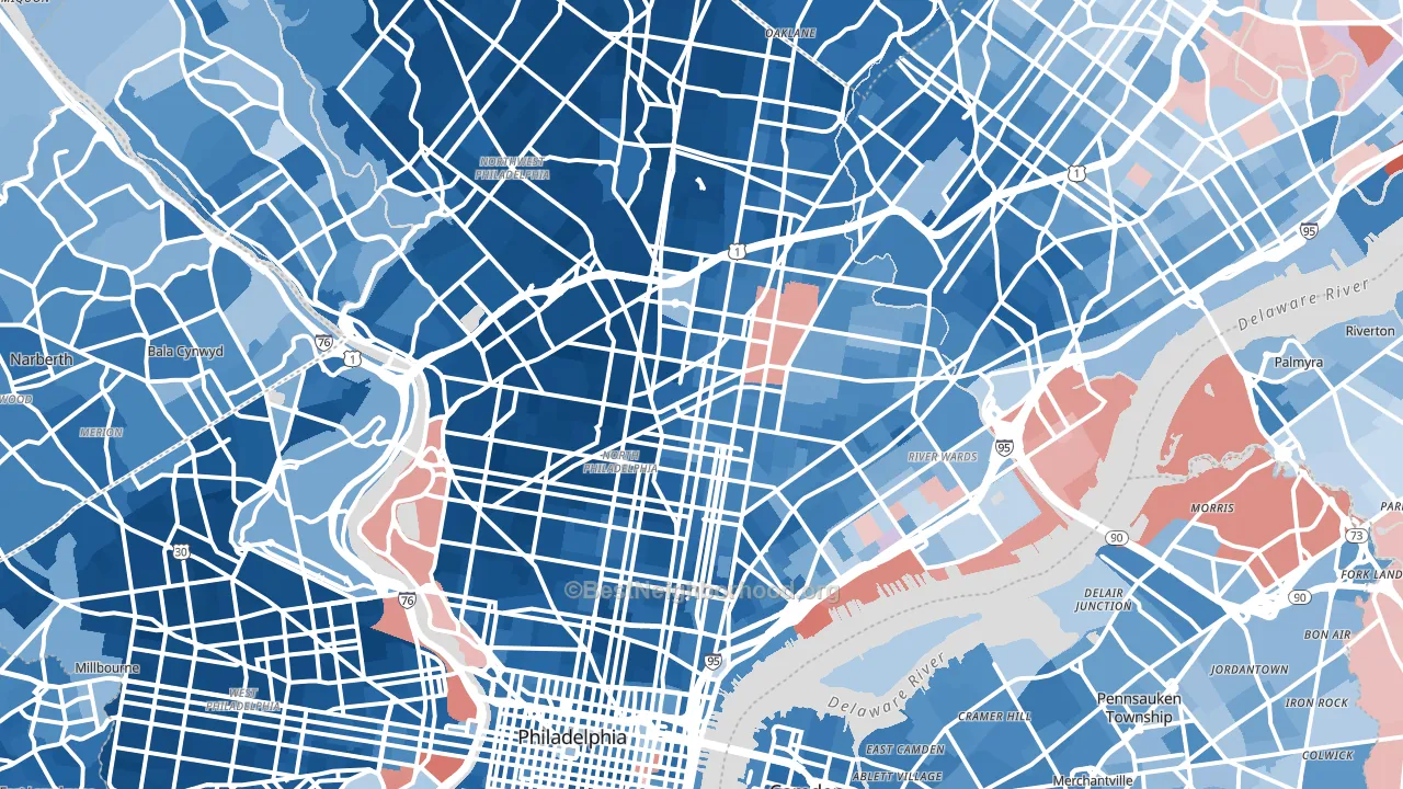 Philadelphia County, PA block-group political-lean map