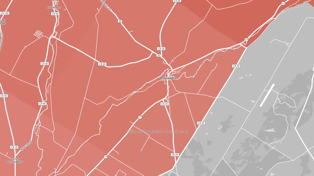 Philadelphia, NY block-group political-lean map