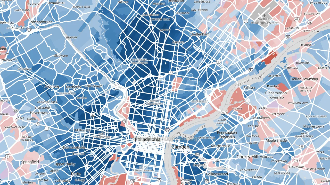 Philadelphia, PA block-group political-lean map