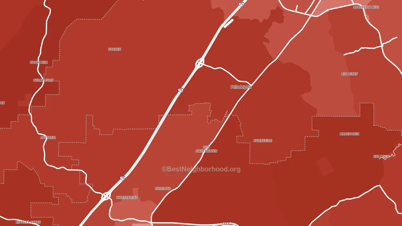 Philadelphia, TN block-group political-lean map