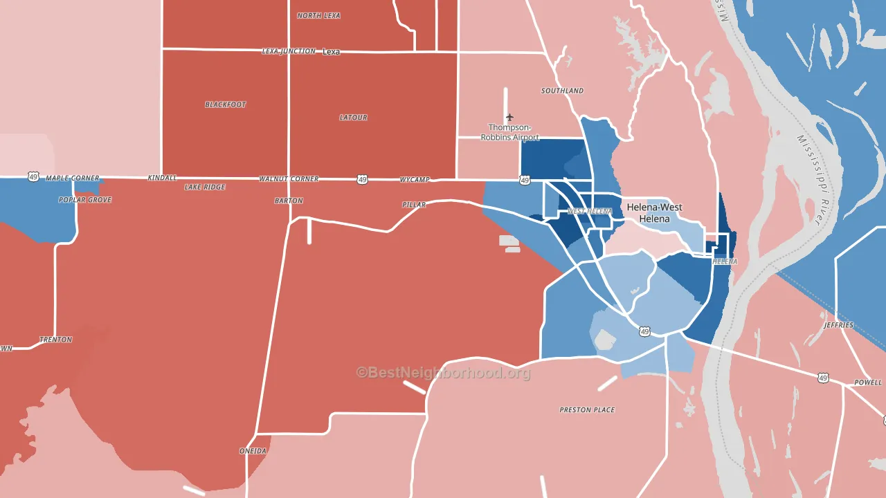 Phillips County, AR block-group political-lean map