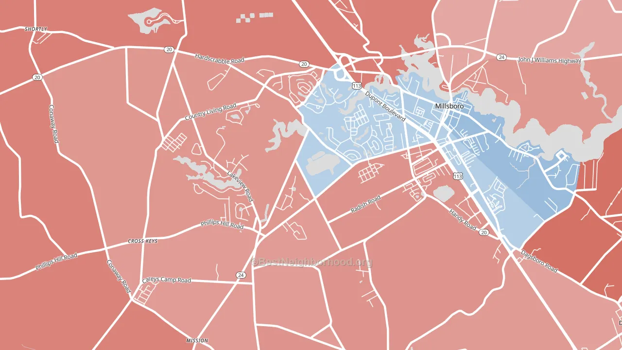 Phillips Hill, DE block-group political-lean map