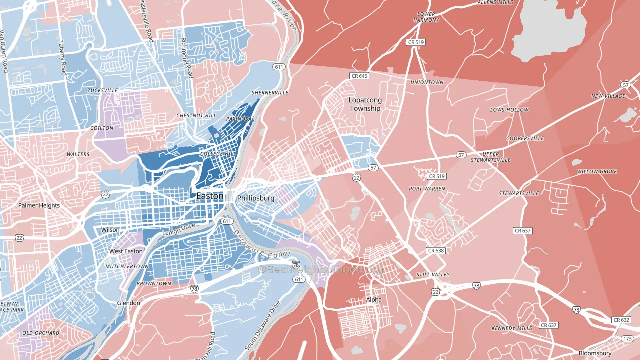 Phillipsburg, NJ block-group political-lean map