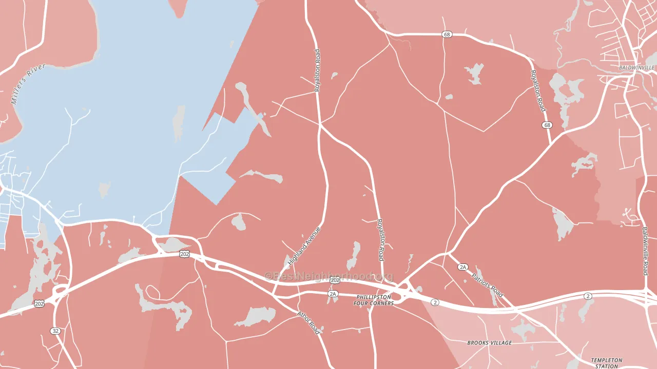 Phillipston Four Corners, MA block-group political-lean map