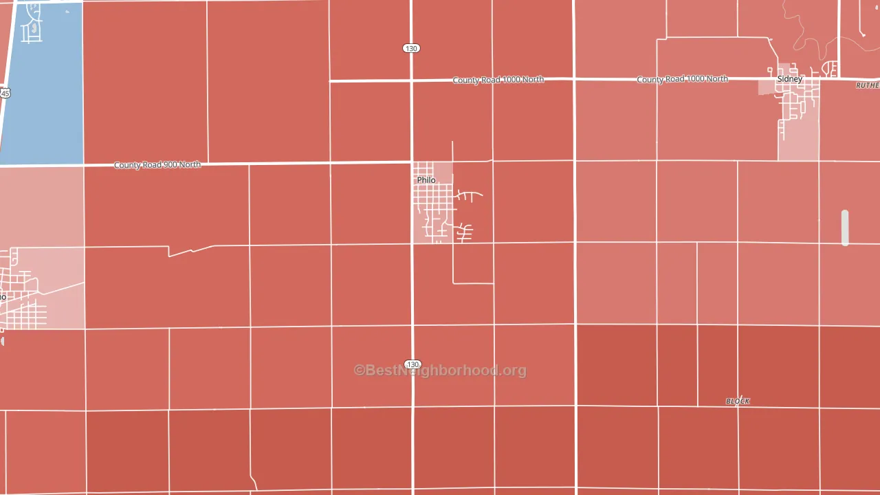 Philo, IL block-group political-lean map