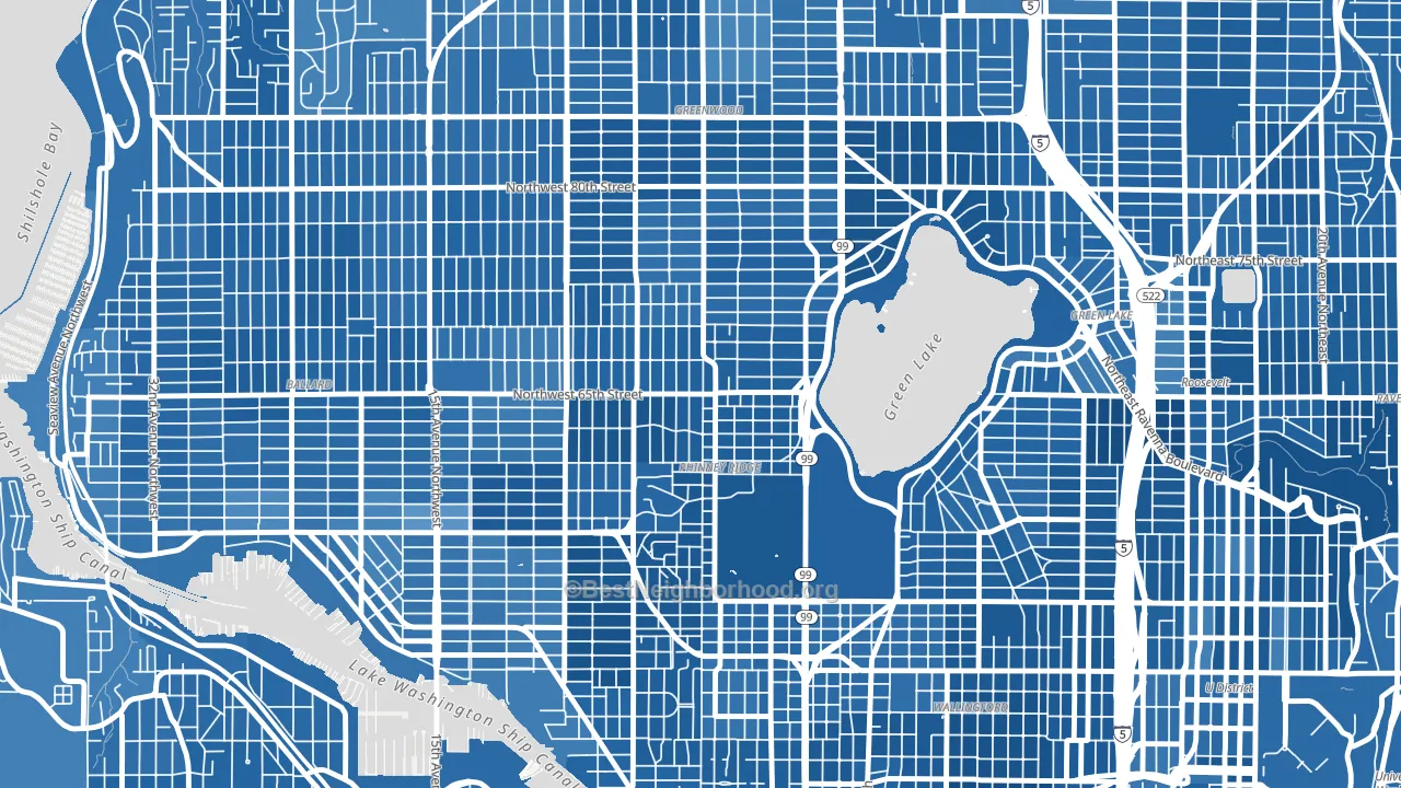 Phinney Ridge, Seattle, WA block-group political-lean map