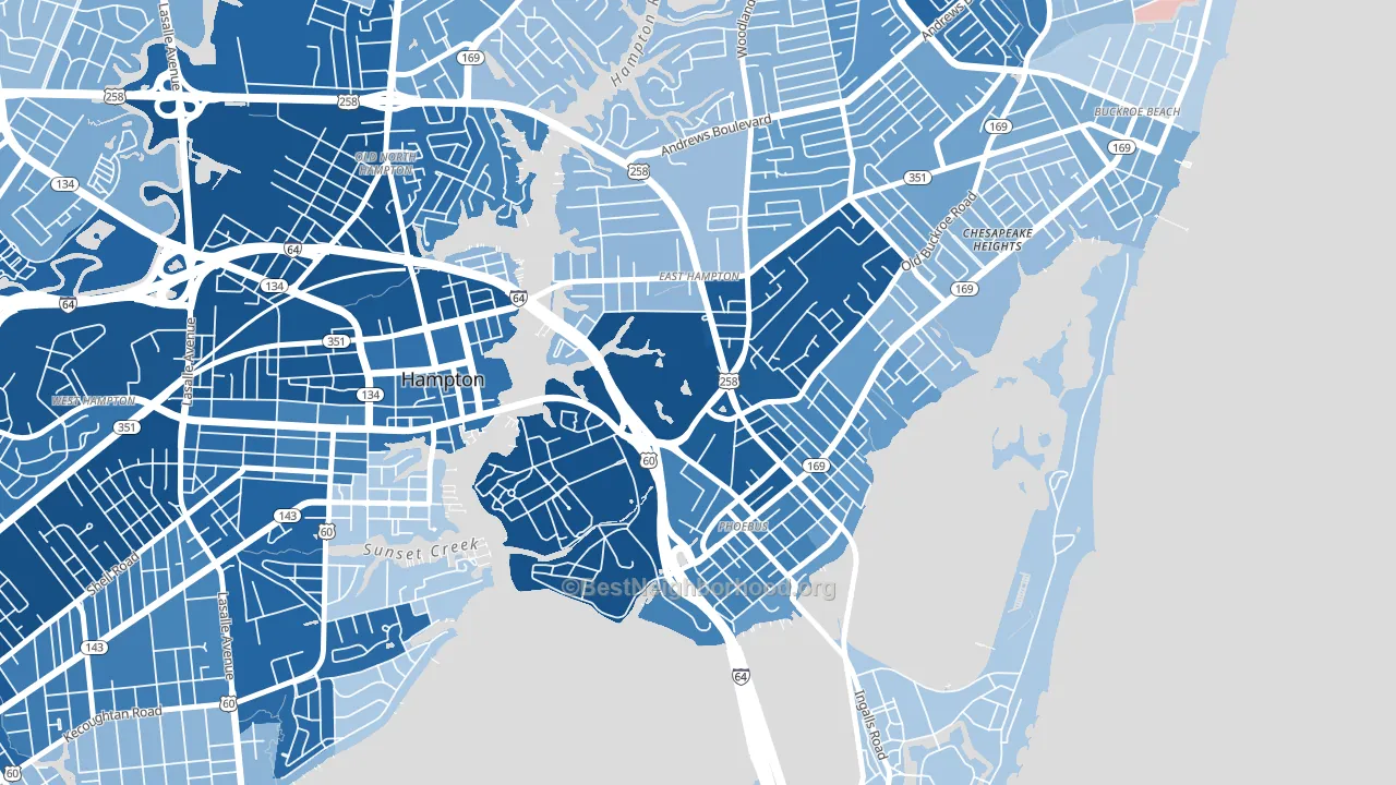 Phoebus, Hampton, VA block-group political-lean map