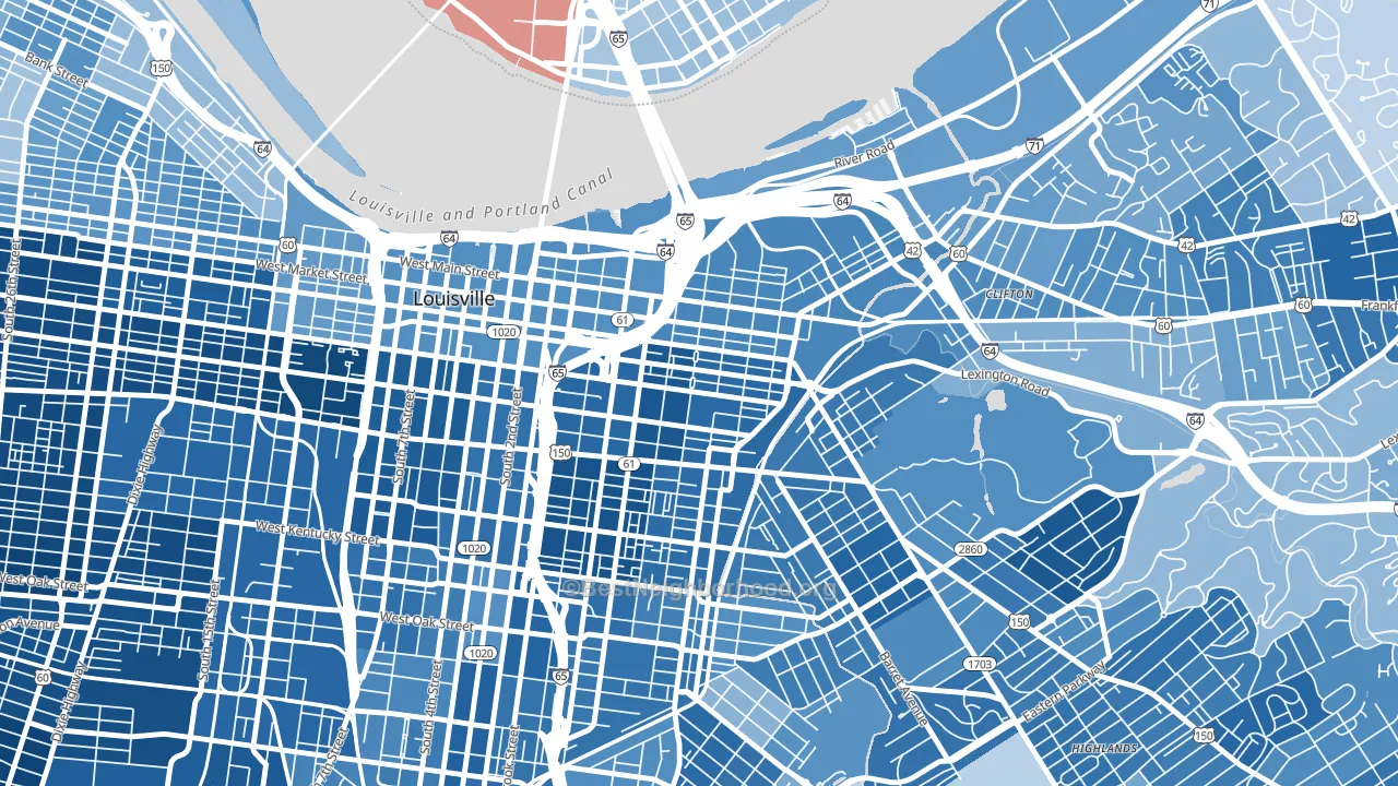 Phoenix Hill, Louisville, KY block-group political-lean map