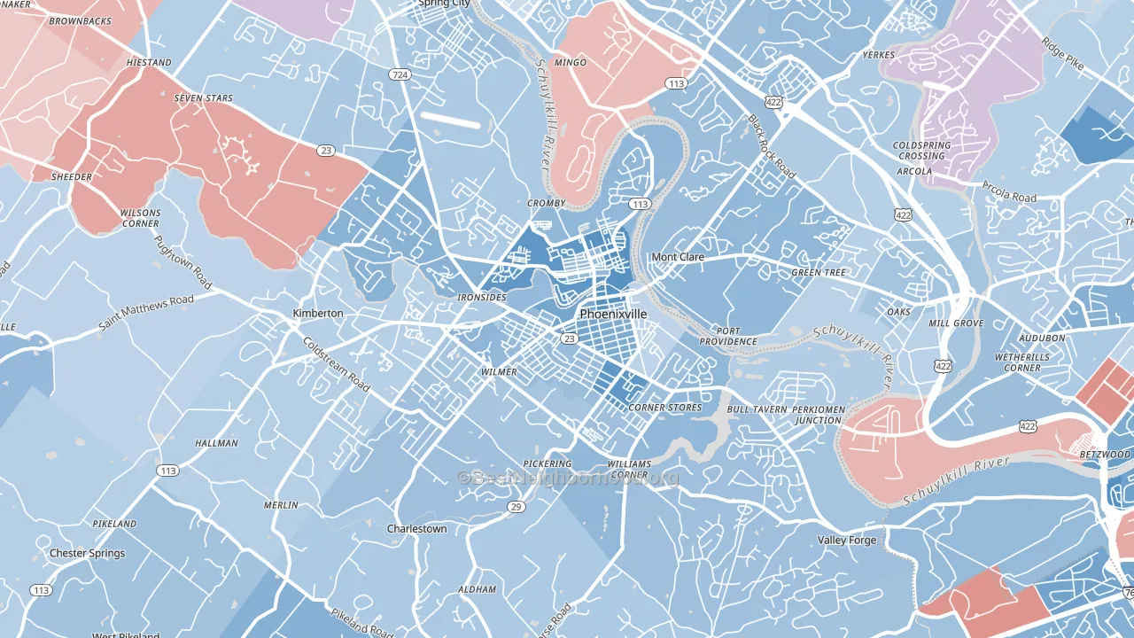 Phoenixville, PA block-group political-lean map