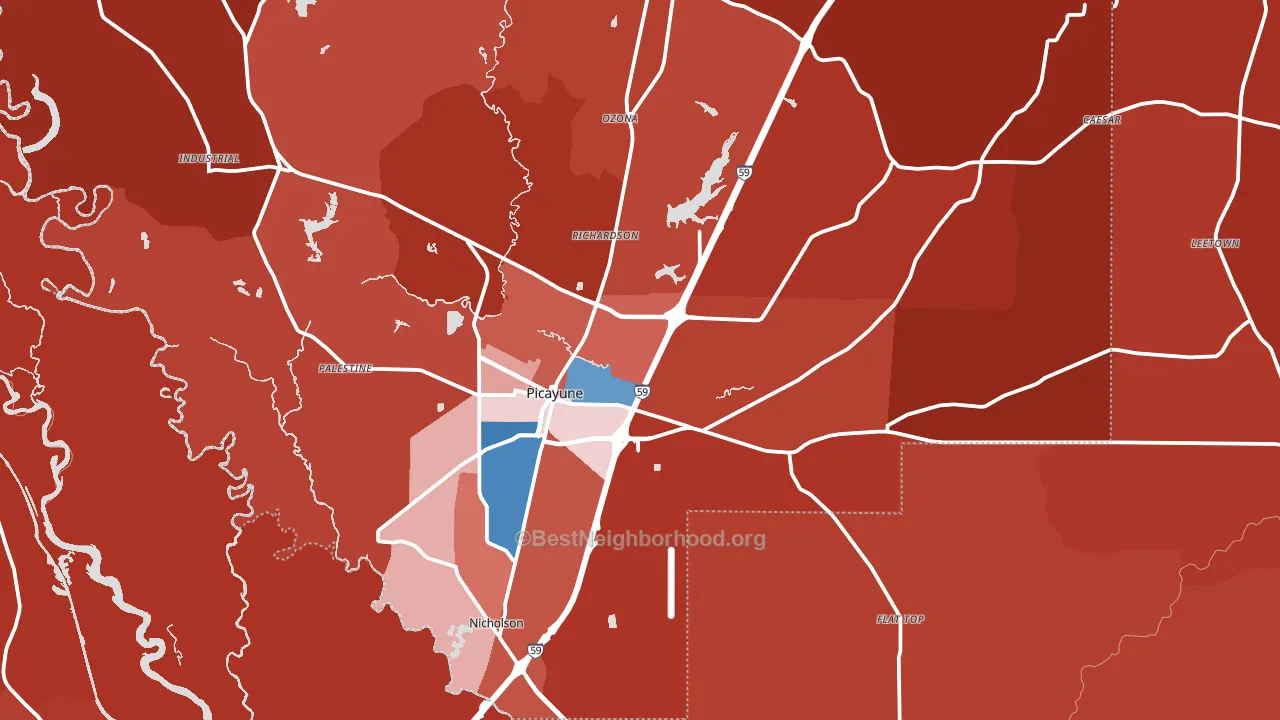 Picayune, MS block-group political-lean map
