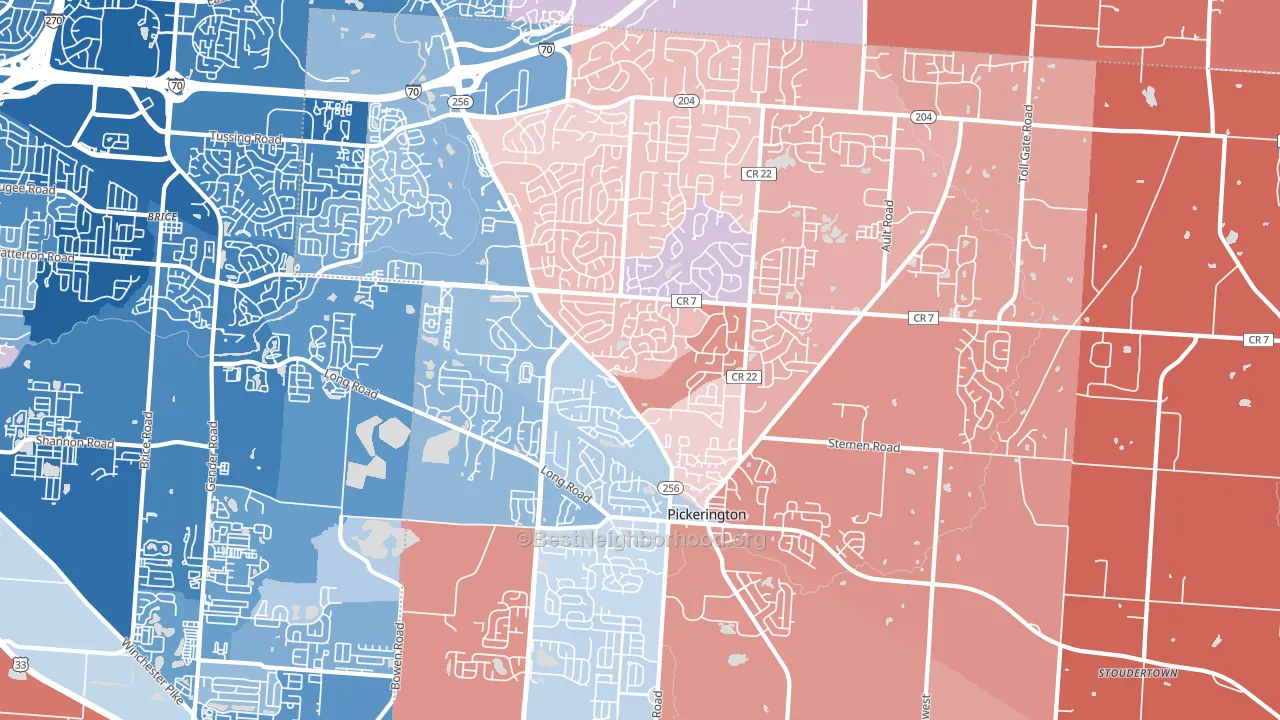 Pickerington, OH block-group political-lean map