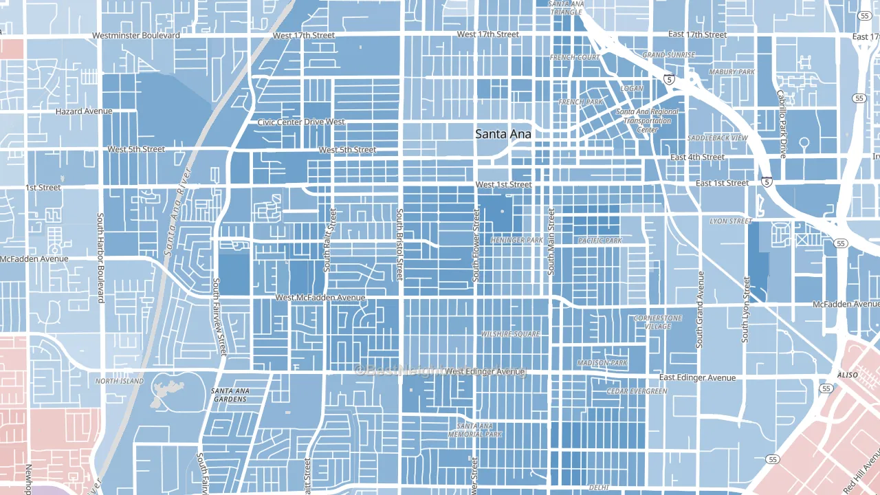Pico-Lowell, Santa Ana, CA block-group political-lean map