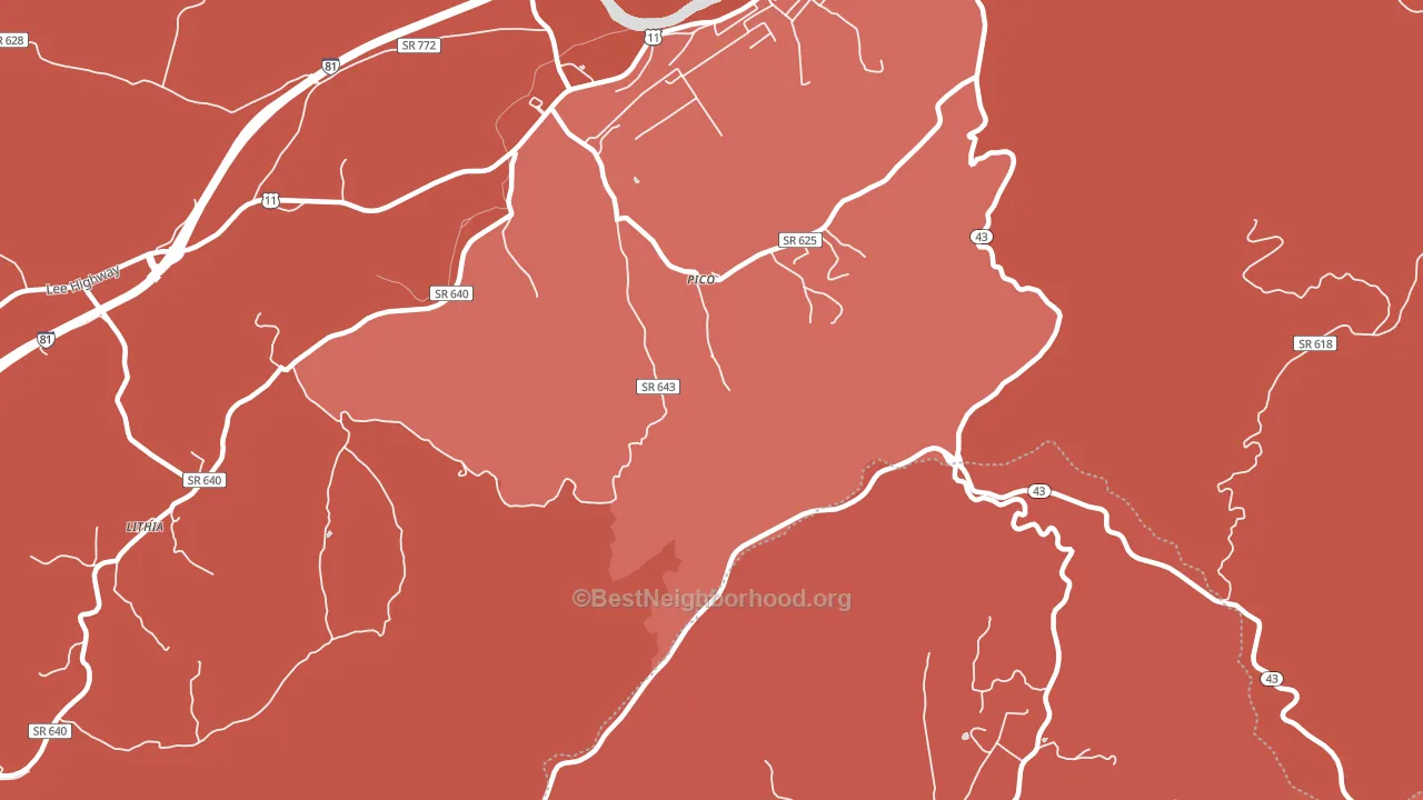 Pico, VA block-group political-lean map