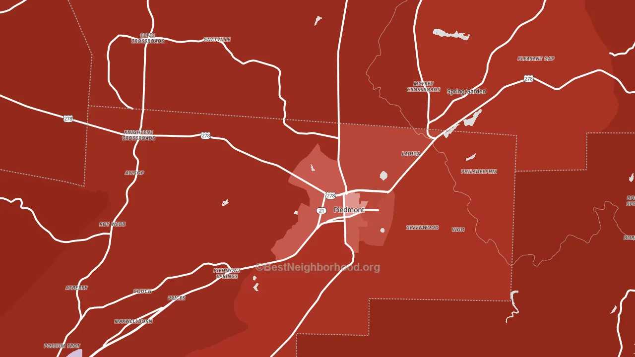 Piedmont, AL block-group political-lean map