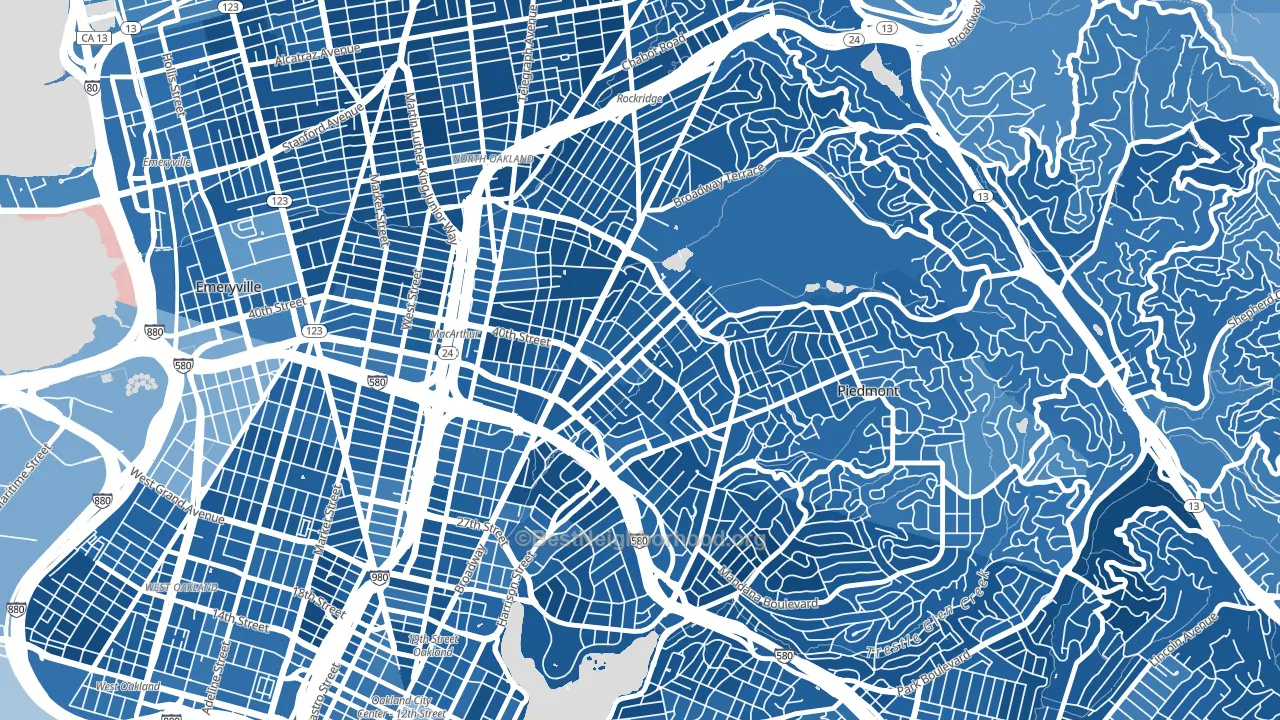 Piedmont Avenue, Oakland, CA block-group political-lean map