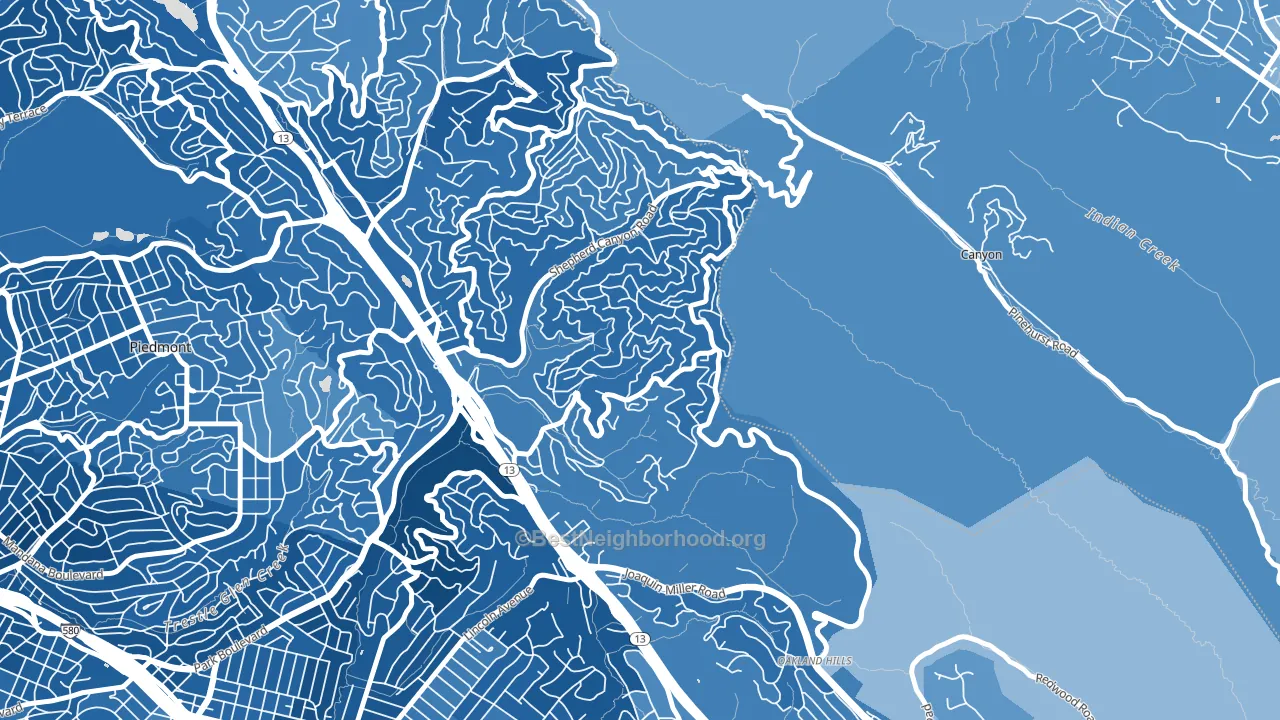 Piedmont Pines, Oakland, CA block-group political-lean map