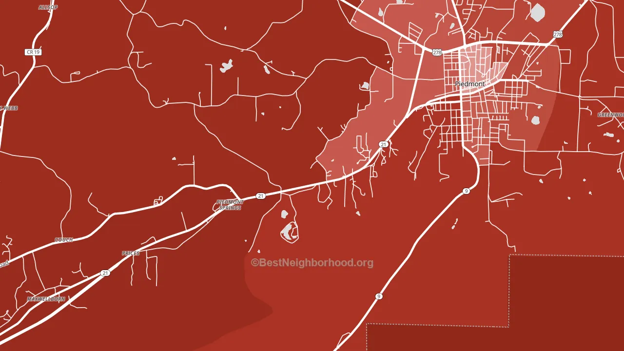 Piedmont Springs, AL block-group political-lean map