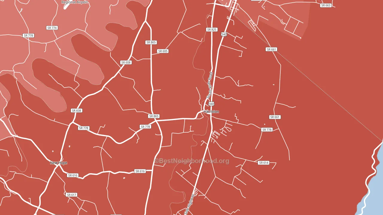 Piedmont, VA block-group political-lean map