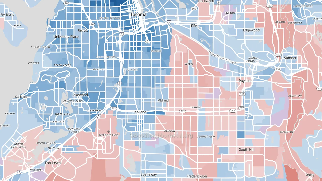 Pierce County, WA block-group political-lean map