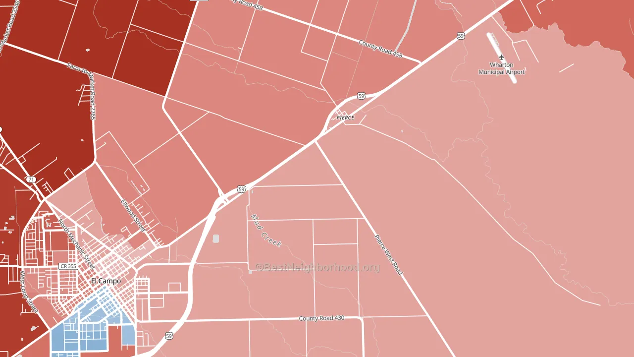 Pierce, TX block-group political-lean map