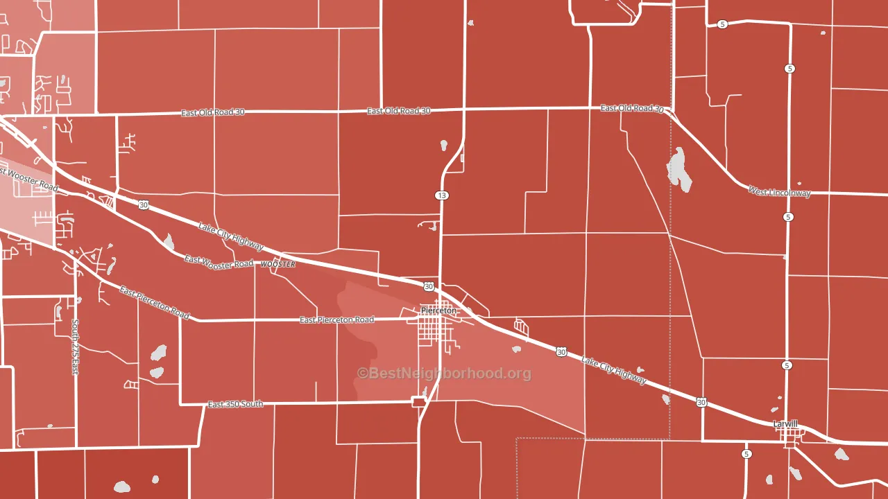 Pierceton, IN block-group political-lean map