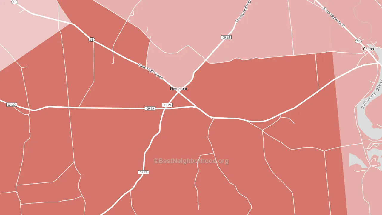 Pierrepont, NY block-group political-lean map
