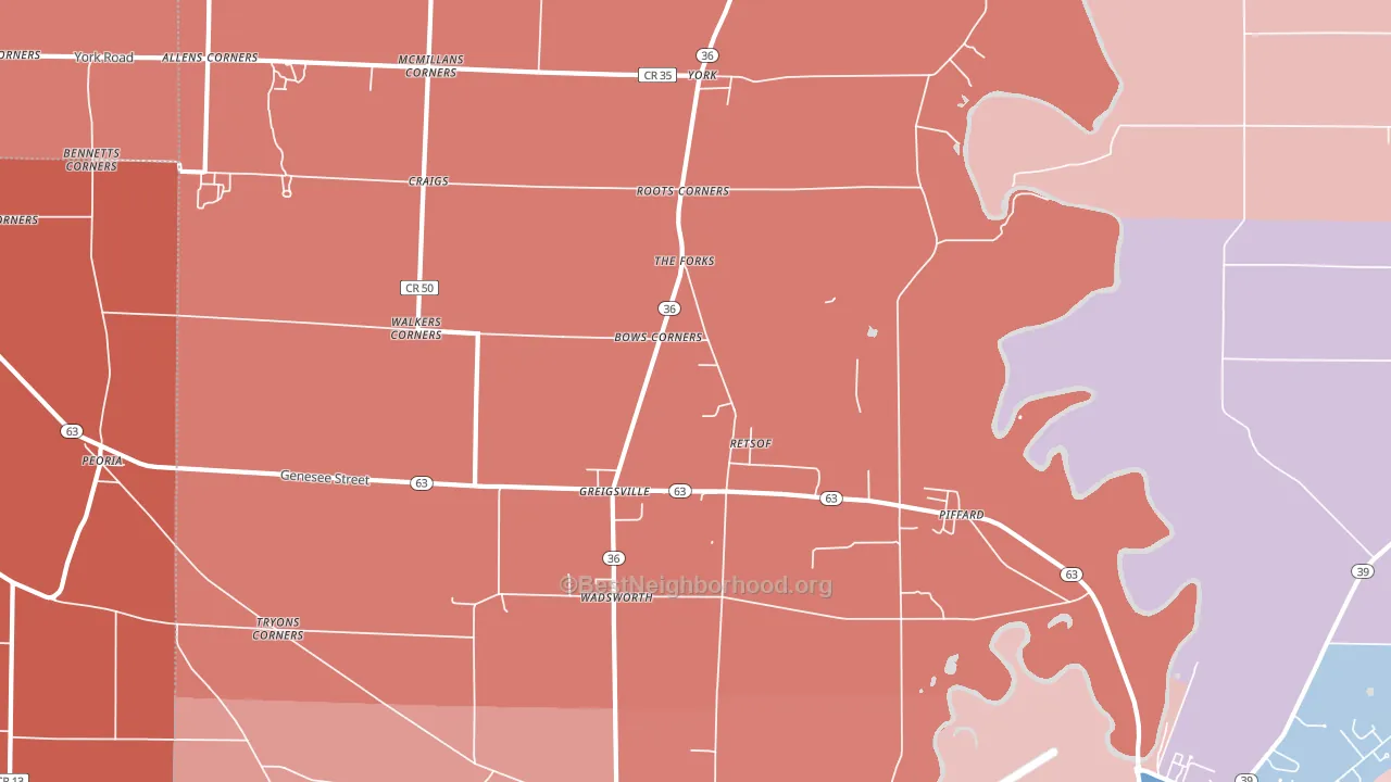 Piffard, NY block-group political-lean map