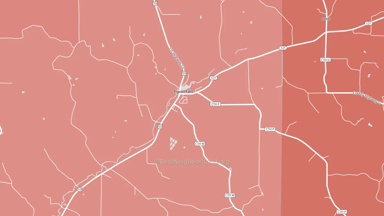 Pigeon Falls, WI block-group political-lean map