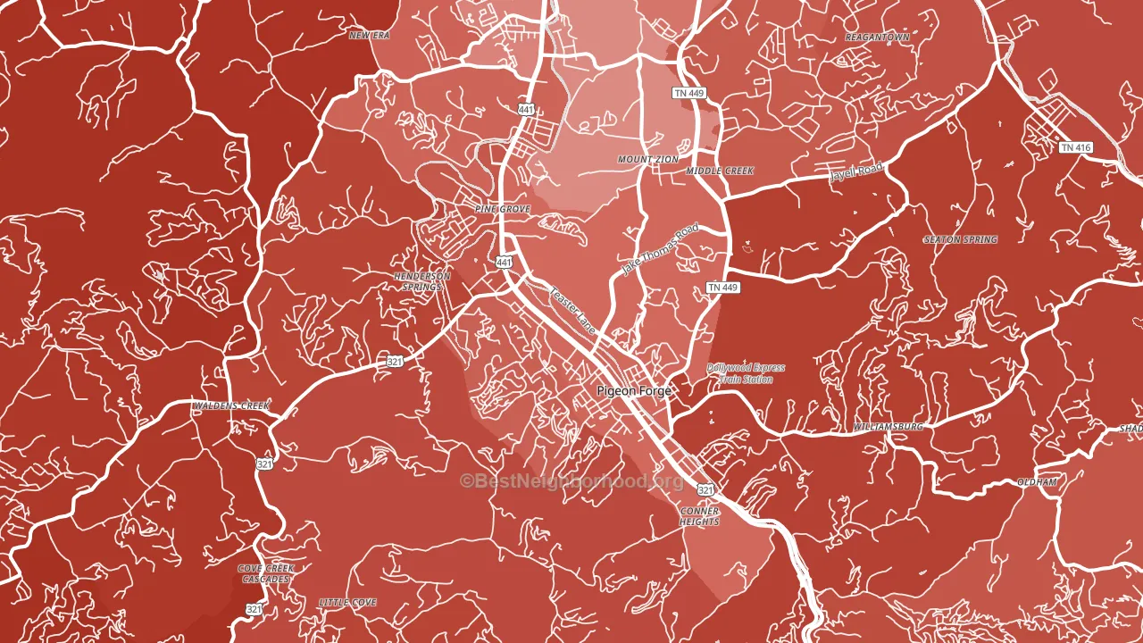 Pigeon Forge, TN block-group political-lean map