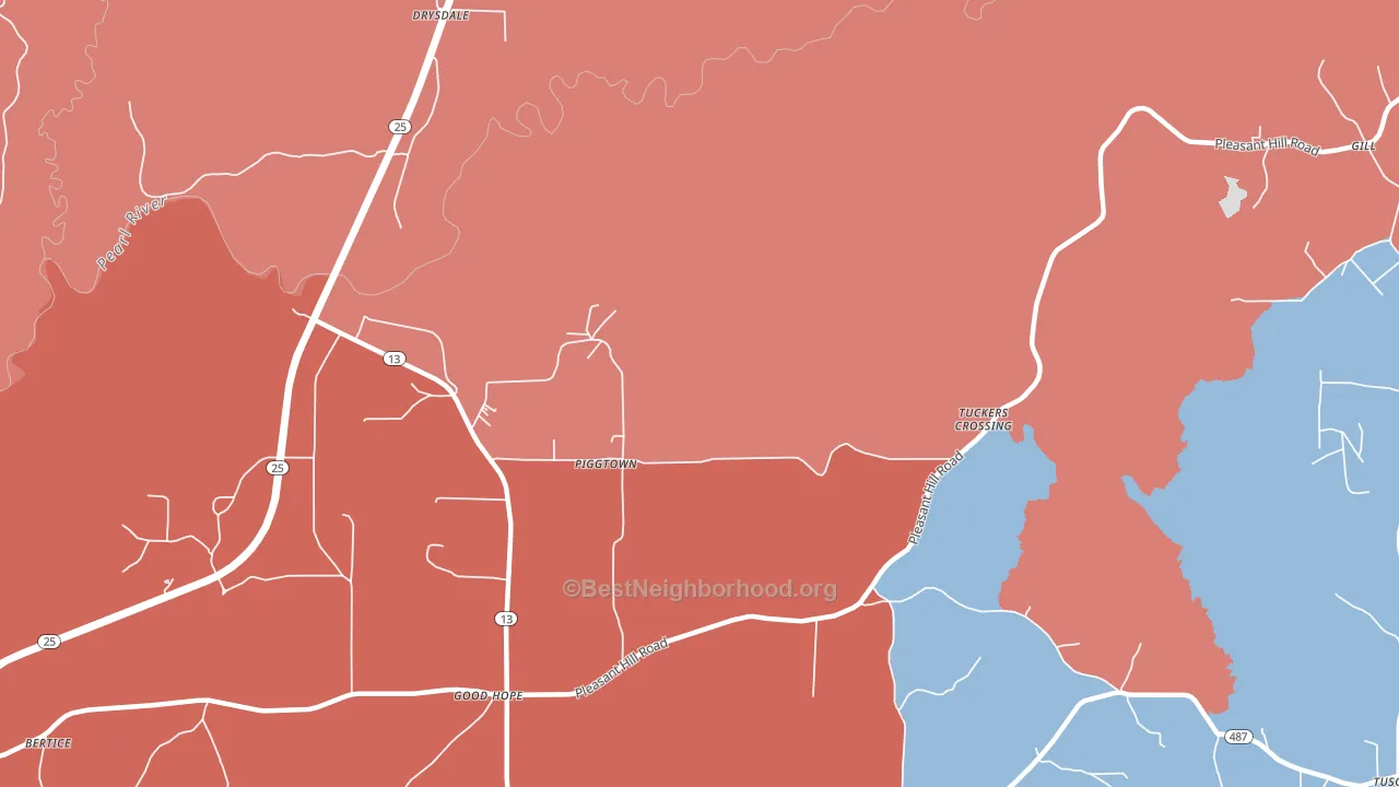 Piggtown, MS block-group political-lean map