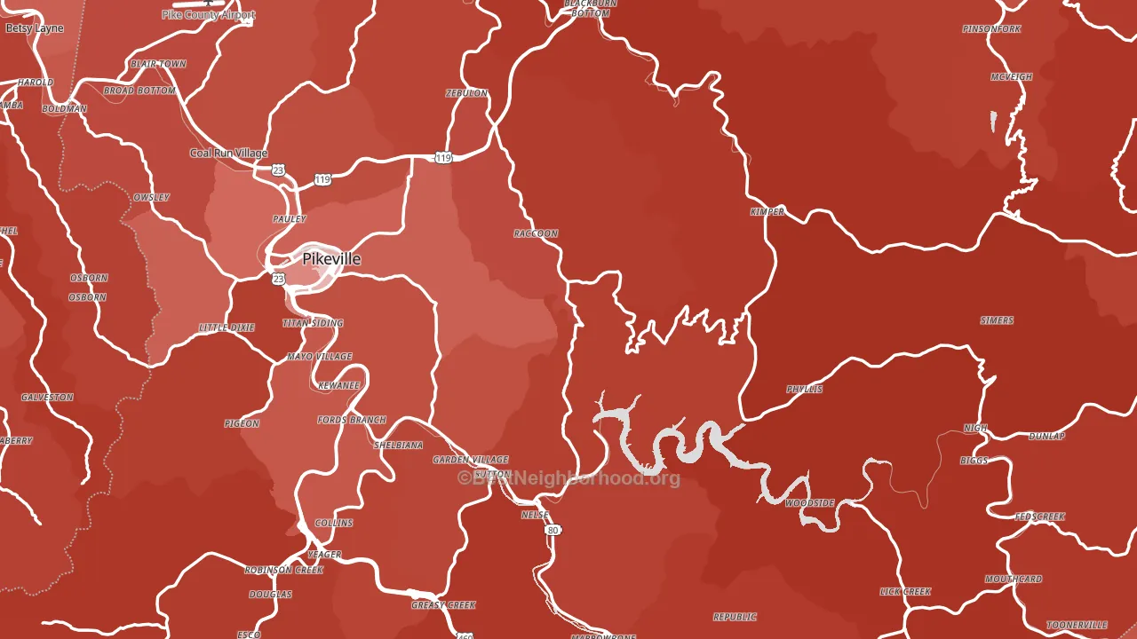 Pike County, KY block-group political-lean map
