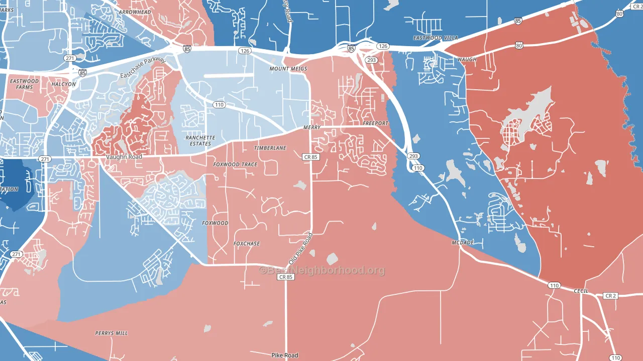 Pike Road, AL block-group political-lean map