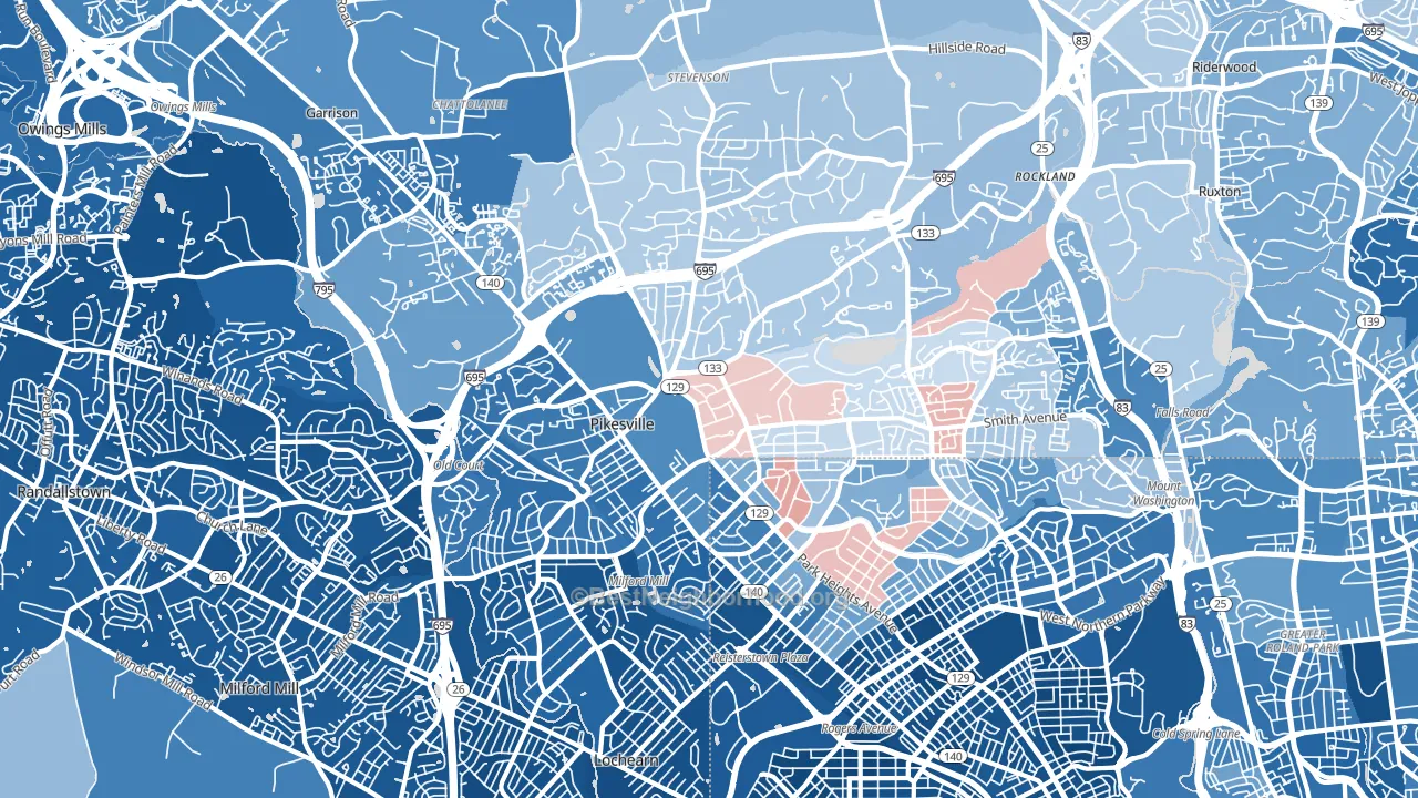 Pikesville, MD block-group political-lean map