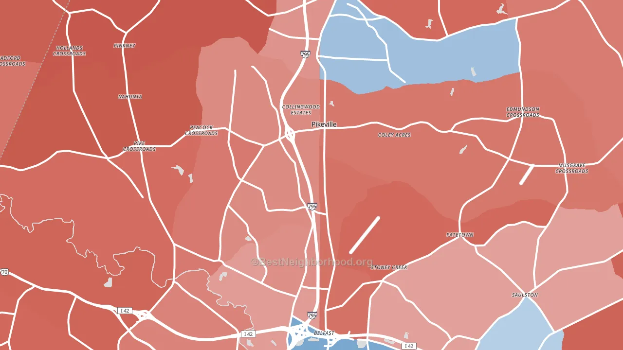 Pikeville, NC block-group political-lean map