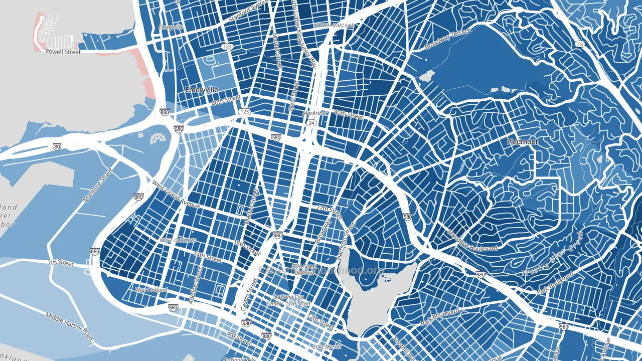 Pill Hill, Oakland, CA block-group political-lean map