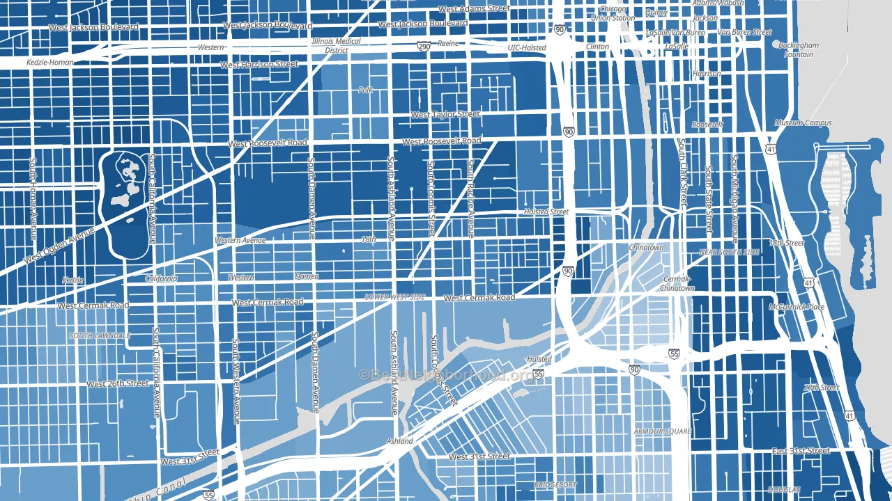 Pilsen, Chicago, IL block-group political-lean map
