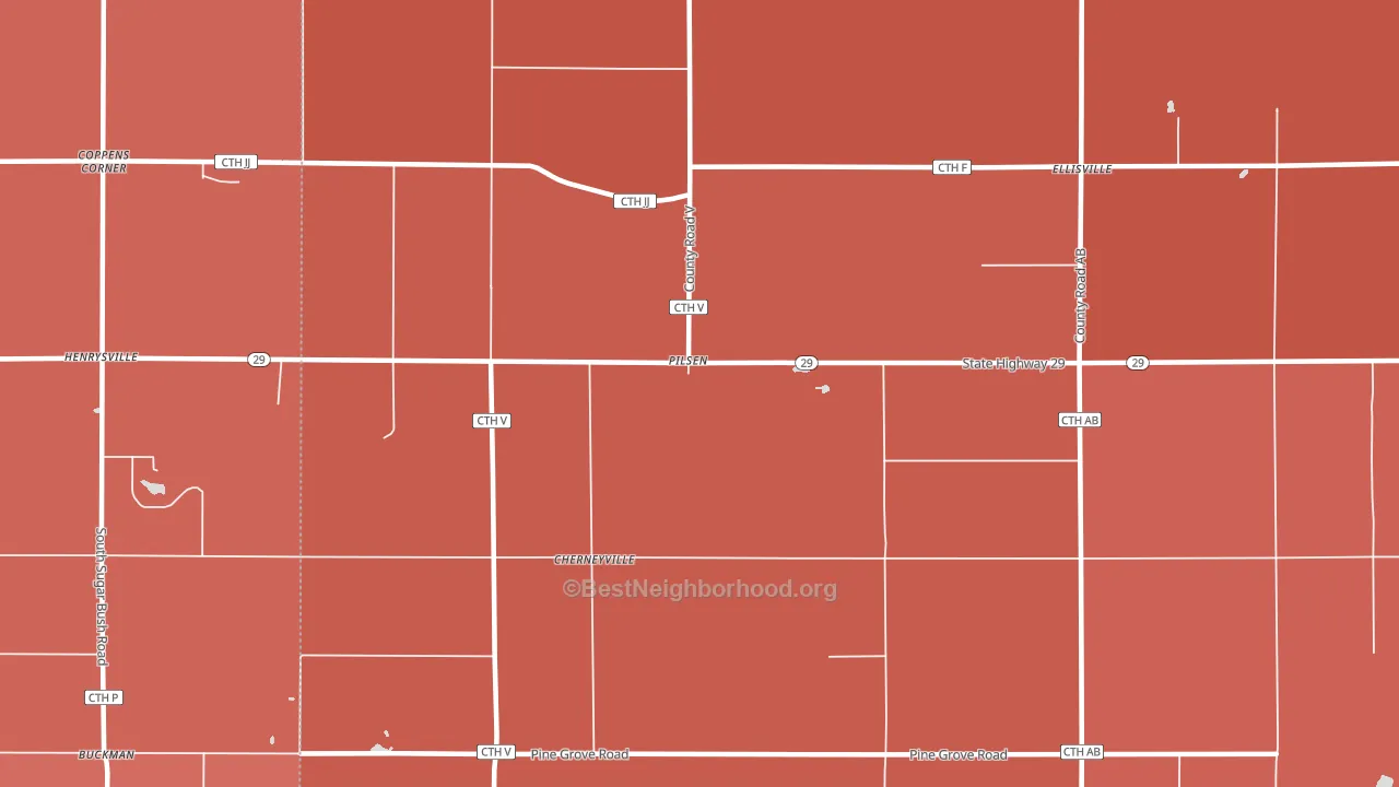 Pilsen, WI block-group political-lean map