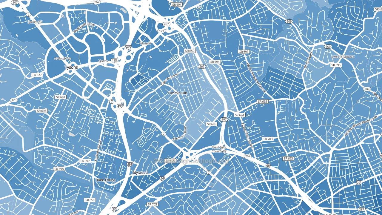 Pimmit Hills, Falls Church, VA block-group political-lean map